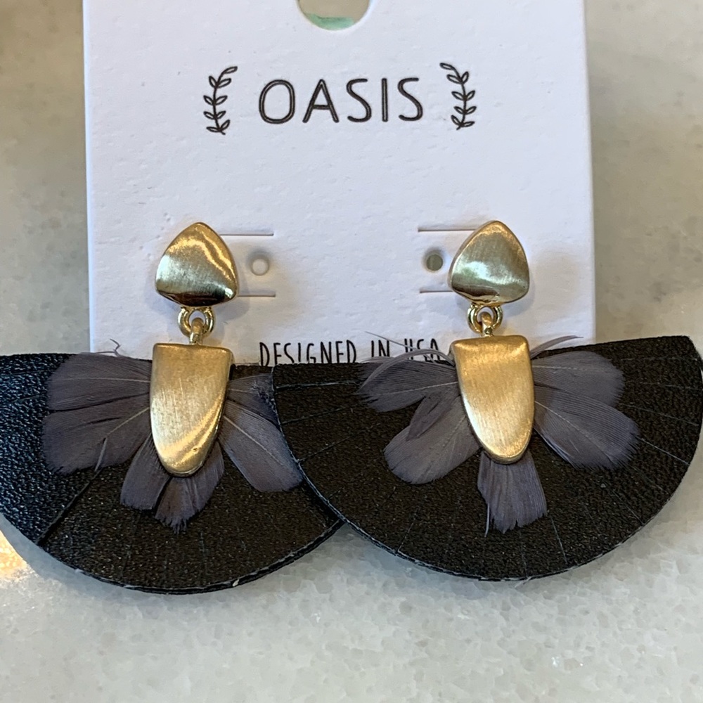 Gold Feather & Leather earrings